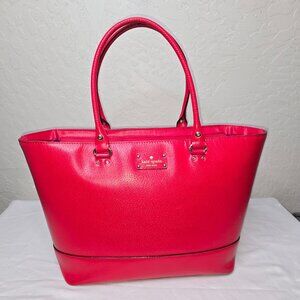 Kate Spade Large Red Leather Zip Top Shoulder Tote Bag WKRU3489